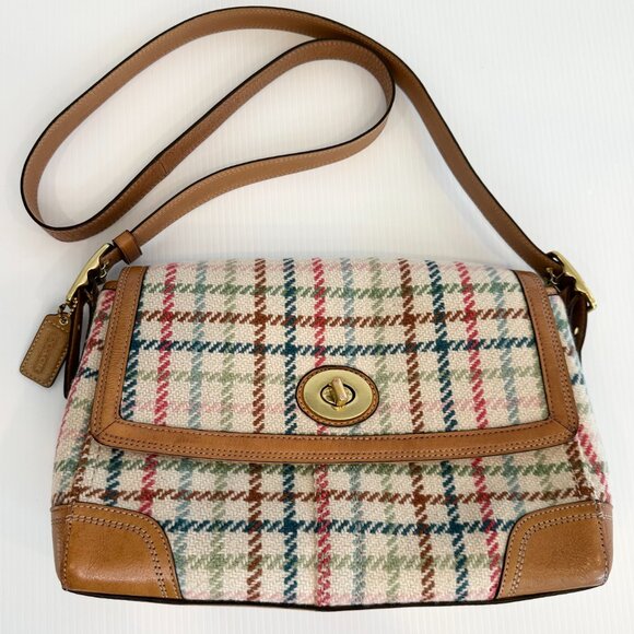 COACH Hamptons Tattersall Turnlock Convertible Bag Wool Y2K - Picture 2 of 14